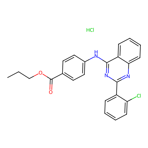 Propyl 4-((2-(2-chlorophenyl)quinazolin-4-yl)amino)benzoate hydrochloride structure