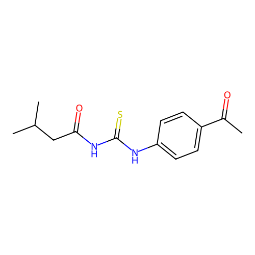 N-[(4-acetylphenyl)carbamothioyl]-3-methylbutanamide structure
