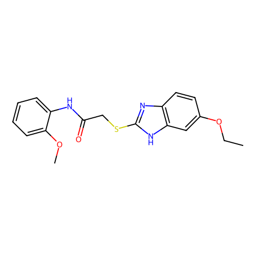 2-[(5-ethoxy-1H-benzimidazol-2-yl)sulfanyl]-N-(2-methoxyphenyl)acetamide structure