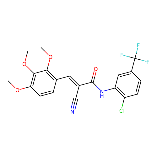 N-[2-chloro-5-(trifluoromethyl)phenyl]-2-cyano-3-(2,3,4-trimethoxyphenyl)prop-2-enamide structure