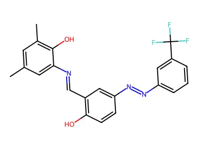 2-{[(E)-(2-hydroxy-5-{(E)-[3-(trifluoromethyl)phenyl]diazenyl}phenyl)methylidene]amino}-4,6-dimethylphenol structure