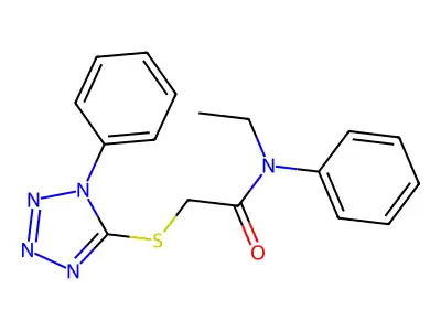 N-ethyl-N-phenyl-2-[(1-phenyl-1H-tetrazol-5-yl)sulfanyl]acetamide structure