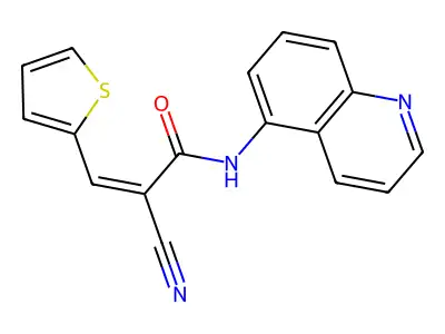 2-cyano-N-(quinolin-5-yl)-3-(thiophen-2-yl)prop-2-enamide structure