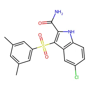 5-chloro-3-(3,5-dimethylbenzenesulfonyl)-1H-indole-2-carboxamide structure
