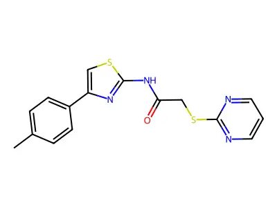 N-[4-(4-methylphenyl)-1,3-thiazol-2-yl]-2-pyrimidin-2-ylsulfanylacetamide structure