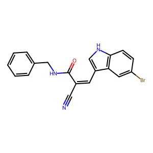 (E)-N-benzyl-3-(5-bromo-1H-indol-3-yl)-2-cyanoprop-2-enamide structure