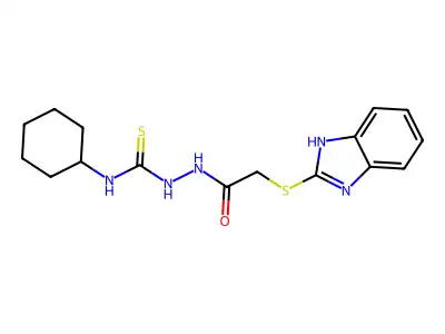 2-(1H-1,3-benzodiazol-2-ylsulfanyl)-N-[(cyclohexylcarbamothioyl)amino]acetamide structure