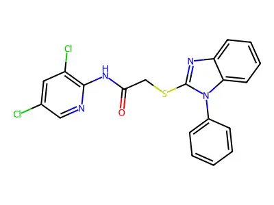 N-(3,5-dichloro-2-pyridinyl)-2-[(1-phenyl-2-benzimidazolyl)thio]acetamide structure