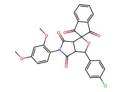 1-(4-chlorophenyl)-5-(2,4-dimethoxyphenyl)spiro[3a,6a-dihydro-1H-furo[3,4-c]pyrrole-3,2'-indene]-1',3',4,6-tetrone structure