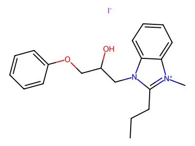1-(3-Methyl-2-propylbenzimidazol-3-ium-1-yl)-3-phenoxypropan-2-ol;iodide structure