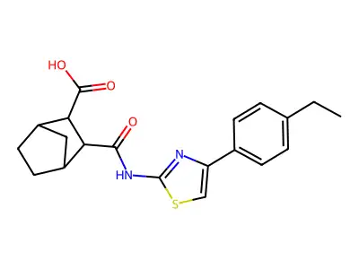 3-{[4-(4-ethylphenyl)-1,3-thiazol-2-yl]carbamoyl}bicyclo[2.2.1]heptane-2-carboxylic acid structure