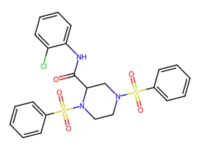 1,4-bis(benzenesulfonyl)-N-(2-chlorophenyl)piperazine-2-carboxamide structure