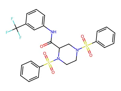 1,4-bis(benzenesulfonyl)-N-[3-(trifluoromethyl)phenyl]piperazine-2-carboxamide structure