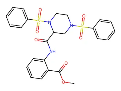 Methyl 2-[[1,4-bis(benzenesulfonyl)piperazine-2-carbonyl]amino]benzoate structure