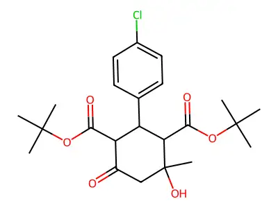 di-tert-butyl 2-(4-chlorophenyl)-4-hydroxy-4-methyl-6-oxocyclohexane-1,3-dicarboxylate structure