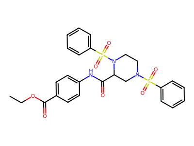 Ethyl 4-({[1,4-bis(phenylsulfonyl)-2-piperazinyl]carbonyl}amino)benzoate structure