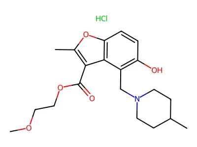 2-methoxyethyl 5-hydroxy-2-methyl-4-[(4-methylpiperidin-1-yl)methyl]-1-benzofuran-3-carboxylate hydrochloride structure