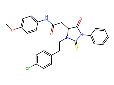 2-{3-[2-(4-chlorophenyl)ethyl]-5-oxo-1-phenyl-2-thioxoimidazolidin-4-yl}-N-(4-methoxyphenyl)acetamide structure