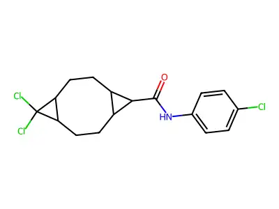 10,10-dichloro-N-(4-chlorophenyl)tricyclo[7.1.0.0~4,6~]decane-5-carboxamide structure