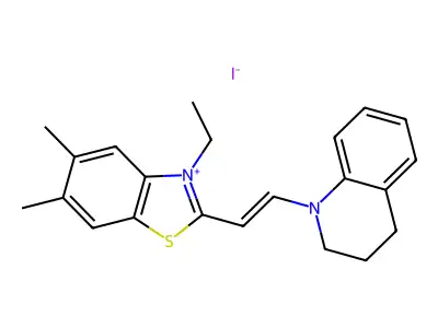 (2E)-2-[2-(3,4-dihydro-2H-quinolin-1-ium-1-ylidene)ethylidene]-3-ethyl-5,6-dimethyl-1,3-benzothiazole;iodide structure