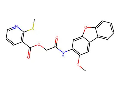 [2-[(2-methoxydibenzofuran-3-yl)amino]-2-oxoethyl] 2-methylsulfanylpyridine-3-carboxylate structure