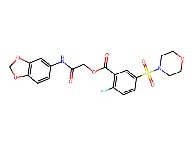[2-(1,3-benzodioxol-5-ylamino)-2-oxoethyl] 2-fluoro-5-morpholin-4-ylsulfonylbenzoate structure