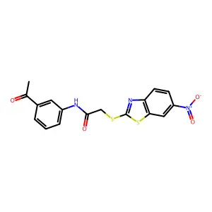N-(3-acetylphenyl)-2-[(6-nitro-1,3-benzothiazol-2-yl)sulfanyl]acetamide structure
