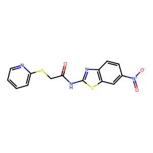 N-(6-nitro-1,3-benzothiazol-2-yl)-2-pyridin-2-ylsulfanylacetamide structure