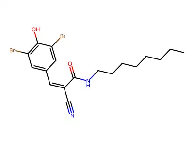 2-cyano-3-(3,5-dibromo-4-hydroxyphenyl)-N-octylprop-2-enamide structure