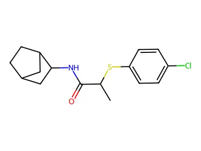 N-(3-bicyclo[2.2.1]heptanyl)-2-(4-chlorophenyl)sulfanylpropanamide structure