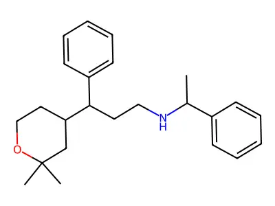 3-(2,2-dimethyloxan-4-yl)-3-phenyl-N-(1-phenylethyl)propan-1-amine structure