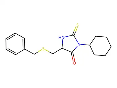5-(Benzylsulfanylmethyl)-3-cyclohexyl-2-sulfanylideneimidazolidin-4-one structure