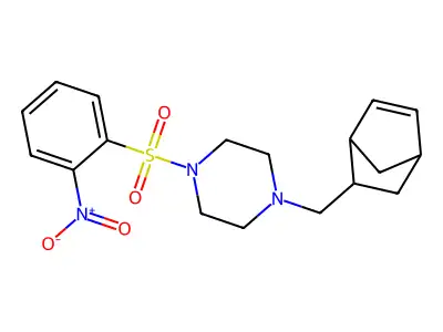 1-(Bicyclo[2.2.1]hept-5-en-2-ylmethyl)-4-[(2-nitrophenyl)sulfonyl]piperazine structure