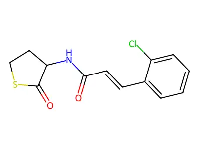 (E)-3-(2-chlorophenyl)-N-(2-oxothiolan-3-yl)prop-2-enamide structure