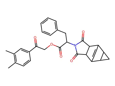 2-(3,4-dimethylphenyl)-2-oxoethyl 2-(1,3-dioxooctahydro-4,6-ethenocyclopropa[f]isoindol-2(1H)-yl)-3-phenylpropanoate structure