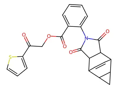 2-oxo-2-(thiophen-2-yl)ethyl 2-(1,3-dioxo-3,3a,4,4a,5,5a,6,6a-octahydro-4,6-ethenocyclopropa[f]isoindol-2(1H)-yl)benzoate structure