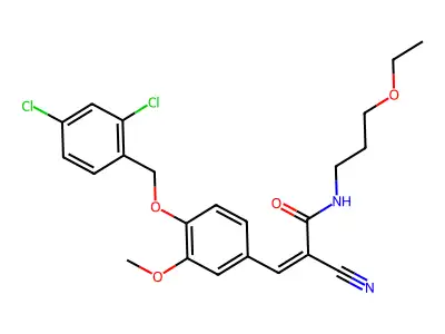 (Z)-2-Cyano-3-[4-[(2,4-dichlorophenyl)methoxy]-3-methoxyphenyl]-N-(3-ethoxypropyl)prop-2-enamide structure