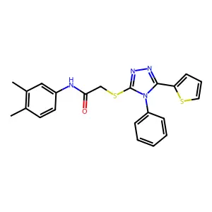 N-(3,4-dimethylphenyl)-2-[(4-phenyl-5-thiophen-2-yl-1,2,4-triazol-3-yl)sulfanyl]acetamide structure