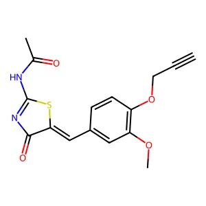 N-[(5Z)-5-[(3-methoxy-4-prop-2-ynoxyphenyl)methylidene]-4-oxo-1,3-thiazol-2-yl]acetamide structure