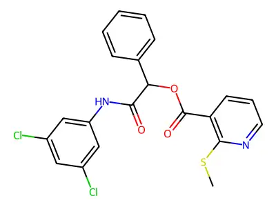 [(3,5-dichlorophenyl)carbamoyl-phenyl-methyl] 2-methylsulfanylpyridine-3-carboxylate structure