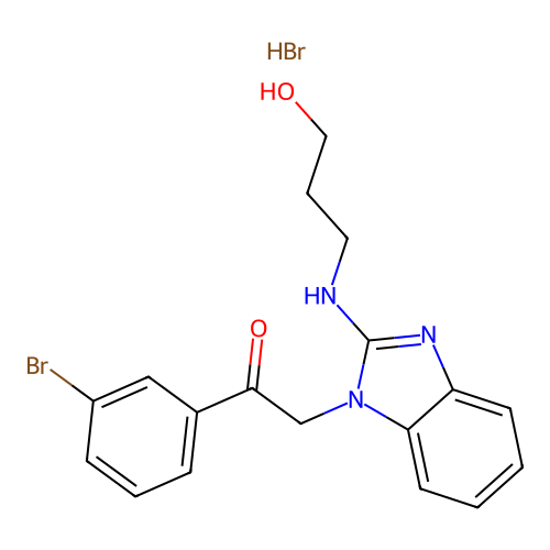 1-(3-bromophenyl)-2-[2-(3-hydroxypropylamino)benzimidazol-1-yl]ethanone hydrobromide structure