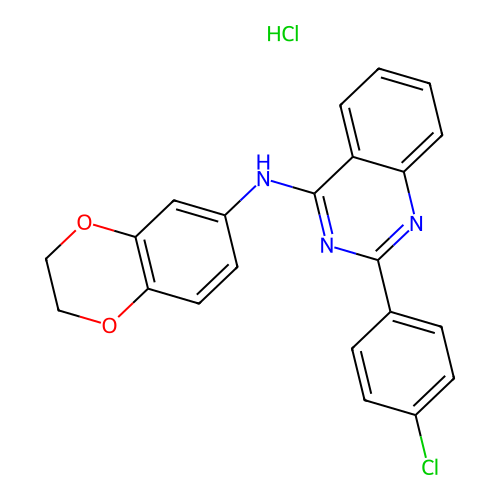 2-(4-chlorophenyl)-N-(2,3-dihydro-1,4-benzodioxin-6-yl)quinazolin-4-amine hydrochloride structure