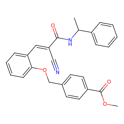 methyl 4-[(2-{2-cyano-2-[(1-phenylethyl)carbamoyl]eth-1-en-1-yl}phenoxy)methyl]benzoate structure