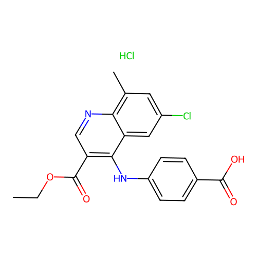 4-((6-chloro-3-(ethoxycarbonyl)-8-methylquinolin-4-yl)amino)benzoic acid hydrochloride structure