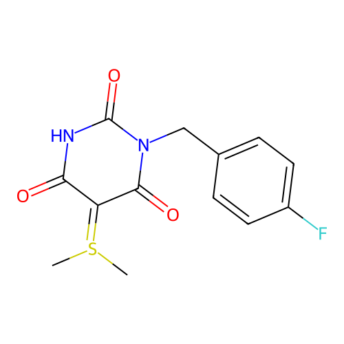 5-(Dimethylsulfonio)-1-(4-fluorobenzyl)-2,4,6-trioxohexahydropyrimidin-5-ide structure