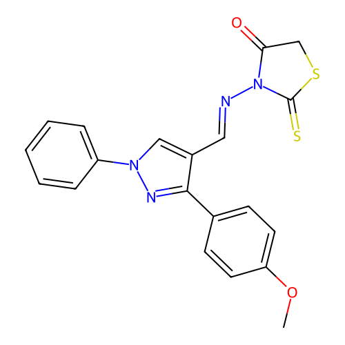 3-[(E)-[3-(4-methoxyphenyl)-1-phenylpyrazol-4-yl]methylideneamino]-2-sulfanylidene-1,3-thiazolidin-4-one structure