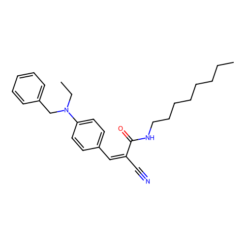 3-{4-[benzyl(ethyl)amino]phenyl}-2-cyano-N-octylprop-2-enamide structure