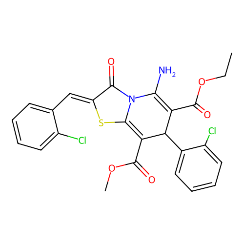 (Z)-6-ethyl 8-methyl 5-amino-2-(2-chlorobenzylidene)-7-(2-chlorophenyl)-3-oxo-3,7-dihydro-2H-thiazolo[3,2-a]pyridine-6,8-dicarboxylate structure