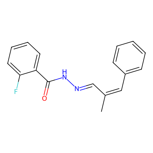 2-fluoro-N-[(2-methyl-3-phenylprop-2-enylidene)amino]benzamide structure