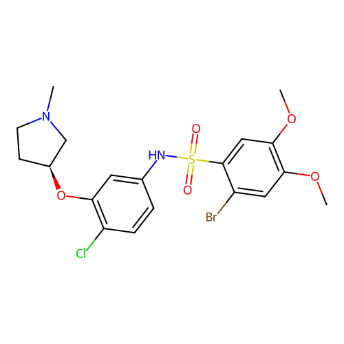 2-bromo-N-[4-chloro-3-(1-methylpyrrolidin-3-yl)oxy-phenyl]-4,5-dimethoxy-benzenesulfonamide structure